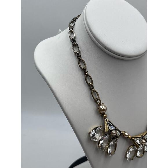 J. Crew Gold Tone Large Faceted Clear Oval Rhinestone Statement Necklace - Picture 7 of 16